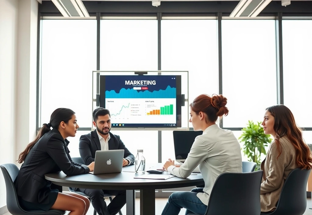 BrandFlowX team collaborating on marketing strategy